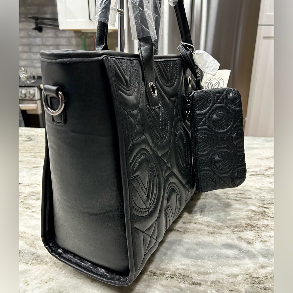 NWT Valentino Orlandi Black Vegan Leather Quilted Tote - Picture 4 of 9